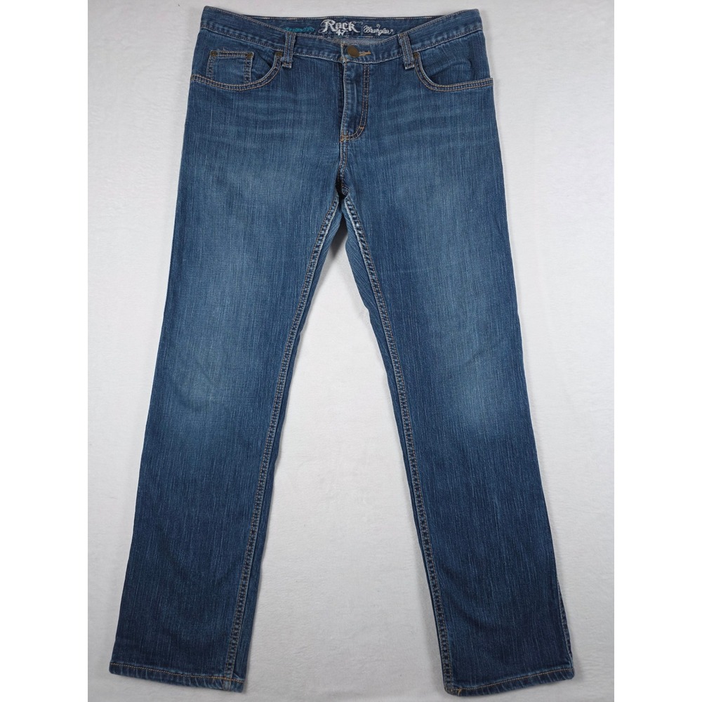 Rock 47 Wrangler Boyfriend Fit Mid Rise Jeans Straight Leg 30x32 Blue Western